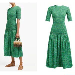 RHODE Zola Dress Floral Midi  EUC  Short Sleeve  Size Large  Summer Garden Party